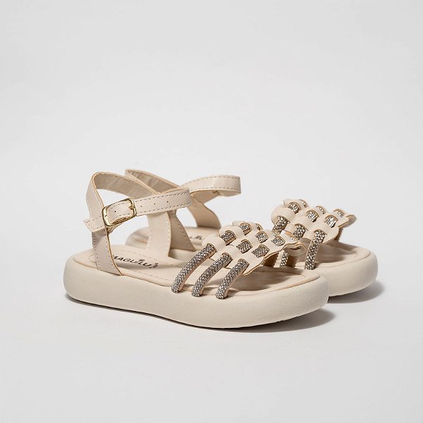 SANDÁLIA FEMININA INFANTIL TIRAS- COR MARFIM - LINHA KIDS