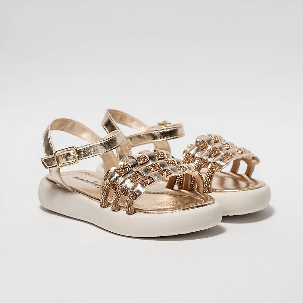 SANDÁLIA FEMININA INFANTIL TIRAS- COR OURO - LINHA KIDS