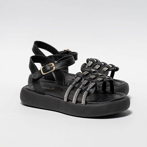 SANDÁLIA FEMININA INFANTIL TIRAS- COR PRETO- LINHA KIDS