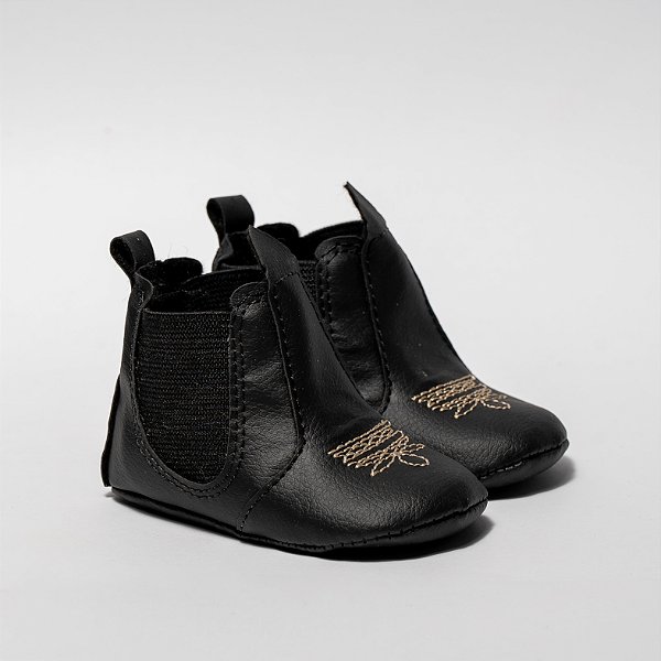 BOTA JEQUINHA BORDADA - COR PRETO - MATERIAL SINTETICO - LINHA BABY