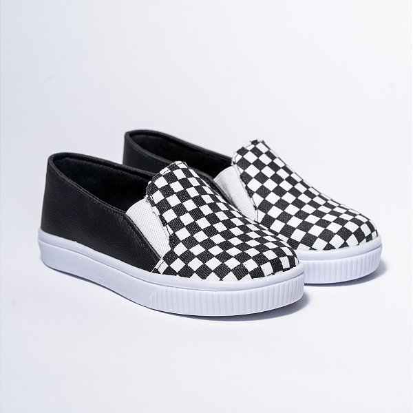 SLIP ON MASCULINO - PRETO E BRANCO QUADRICULADO - LINHA KIDS