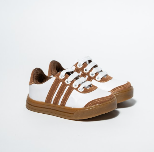 TÊNIS MASCULINO - MODELO 3 LISTRAS - COR BRANCO E CAREMELO - LINHA KIDS