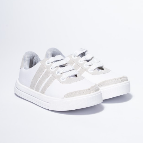 TÊNIS MASCULINO - MODELO 3 LISTRAS - COR BRANCO E CINZA - LINHA KIDS