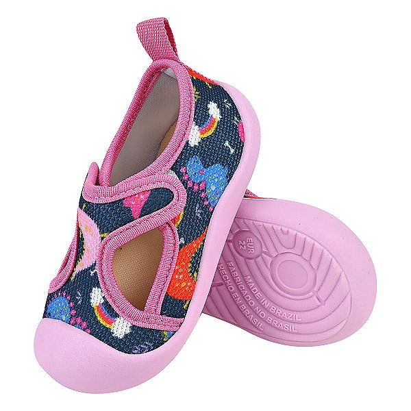 Tênis Feminino Infantil Conforto - Cor Rosa Chiclete - Modelo Meia Aberto - Linha Kids
