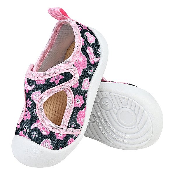Tênis Feminino Infantil Conforto - Cor Rosa Bebê - Modelo Meia Aberto - Linha Kids