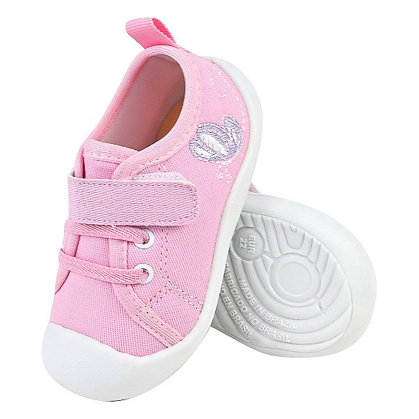 Tênis Feminino Infantil Bordado - Cor Rosa Bebê - Modelo Meia - Linha Kids