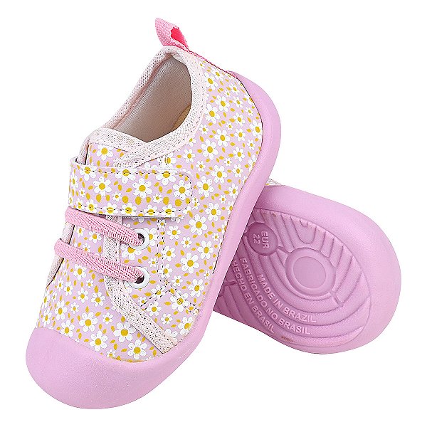Tênis Feminino Infantil - Cor Rosa Flor - Modelo Meia Fechado - Linha Kids