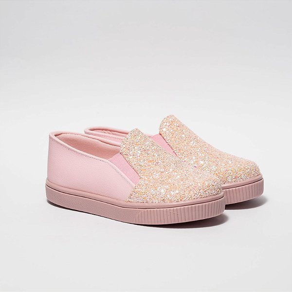 SLIP ON FEMININO BRILHO - COR ROSA - LINHA KIDS