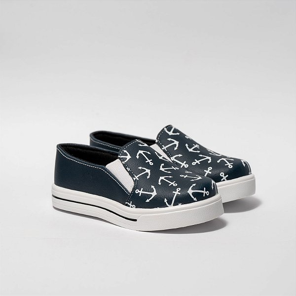 SLIP ON MASCULINO - COR AZUL MARINHO C/ ANCORA - LINHA KIDS