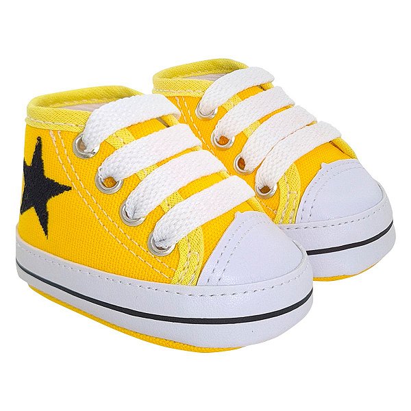 STARZINHO CANO ALTO AMARELO UNISSEX - BORDADO ESTRELA - LINHA BABY -  Maguilu Baby - Sapatinhos