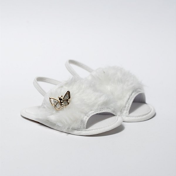 CHINELINHO BRANCO MENINA - PELINHO APLICAÇÃO BORBOLETA - LINHA BABY