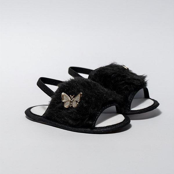 CHINELINHO PRETO MENINA - PELINHO APLICAÇÃO BORBOLETA - LINHA BABY