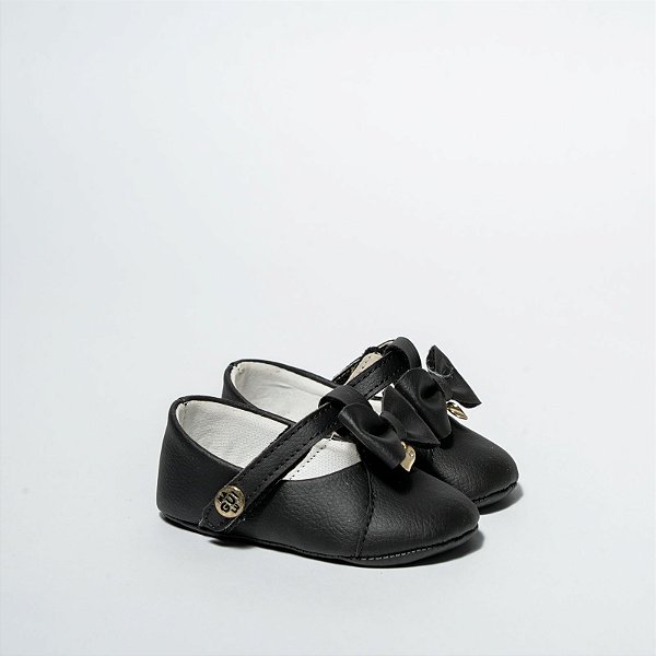 SAPATILHA BONECA - COR PRETO SINTETICO - LAÇO C/ PINGENTE  - LINHA BABY