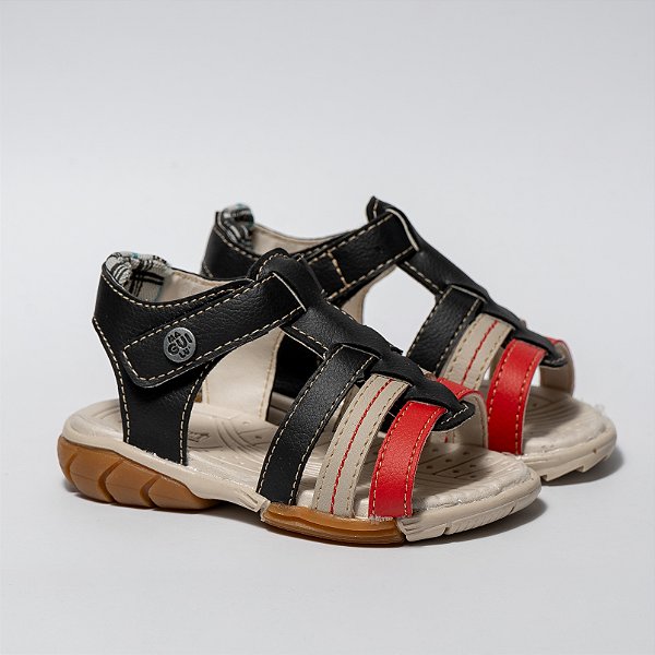 PAPETE MASCULINA ADVENTURE - FRANCISCANA COR PRETA/VERMELHA - LINHA KIDS