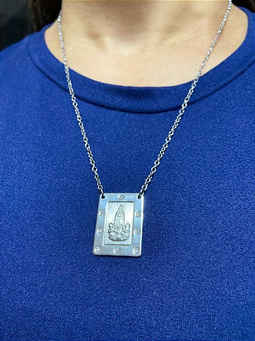 Colar Nossa Senhora de Fátima com Strass Inox