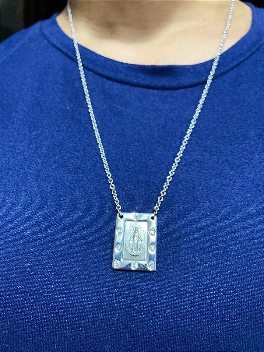 Colar em inox Nossa Senhora das Graças com Strass