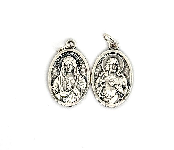 Medalha italiana Sagrado Coração de Jesus e Imaculado Coração de Maria (2,5x1,5 cm)