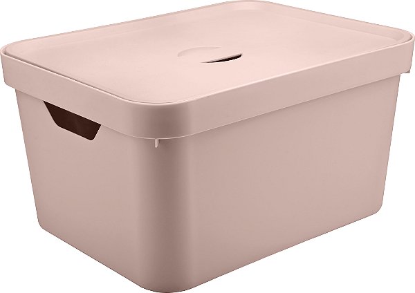 Caixa Organizadora Cube G Alta Com Tampa 32 Litros Rosé