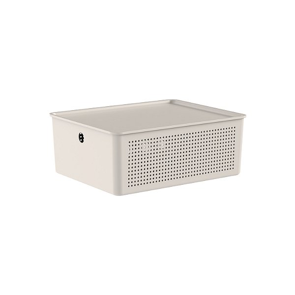Cesto Flow C/Tampa Bege 12 Litros 34 x 27 x 13  cm