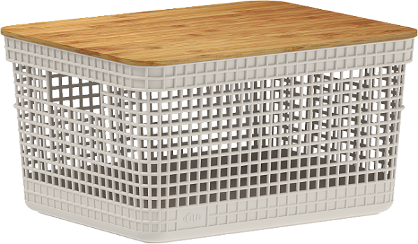 Cesto Organizador Grid 8 Litros Tampa Bambu Bege