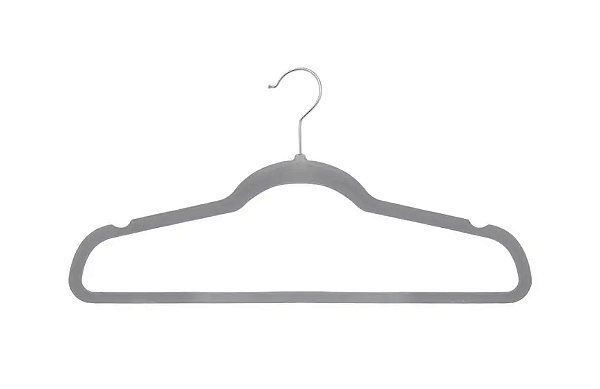 Kit com 50 Cabides de Veludo Adulto Cor Cinza 44 cm