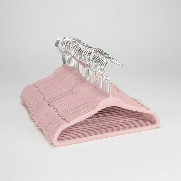 KIt de 50 Cabides de Veludo Baby Cor Rosa 28 cm