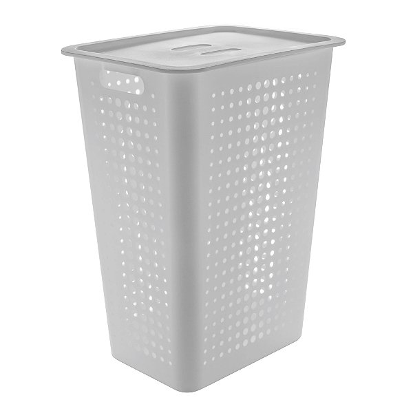 Cesto de Roupa C/Duplo Compartimento Flow 50 L Branco Fechado