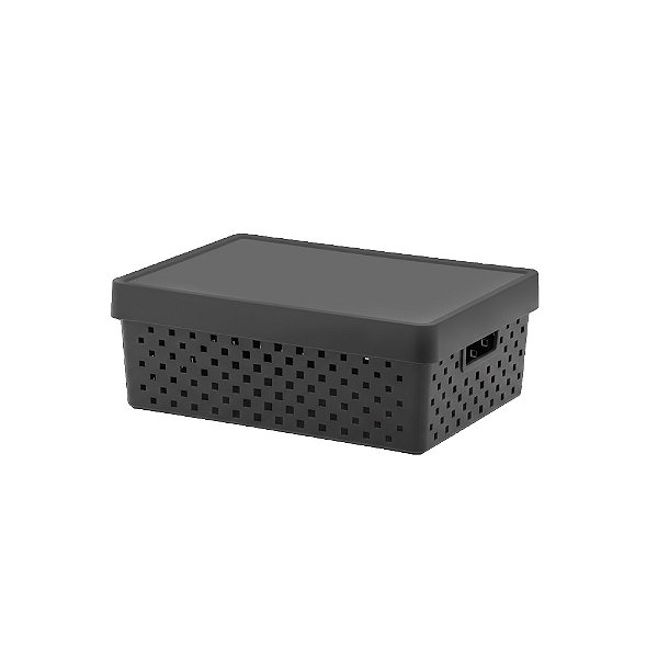 Cesto Organizador Com Tampa Quadratta 39x29x14cm Chumbo