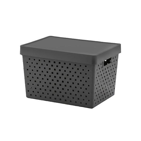 Cesto Organizador Com Tampa Quadratta 39x29x24cm Chumbo