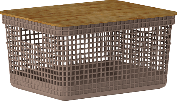 Cesto Organizador Grid 20 L Tampa Bambu Marrom Amêndoa
