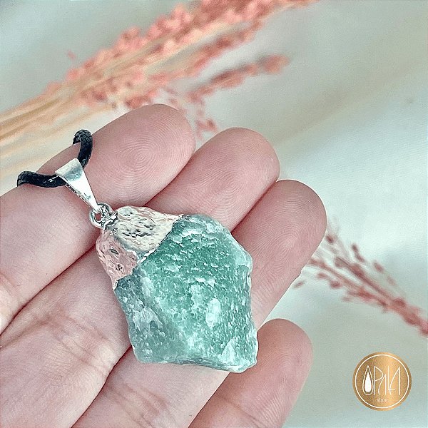 Pingente Quartzo Verde Bruto - banhado em prata