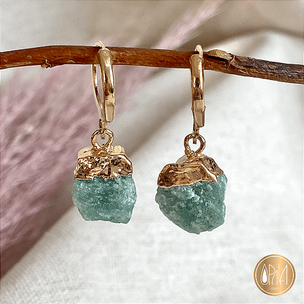 Brinco Argolinha Bruta Água Marinha - Banhado em Ouro