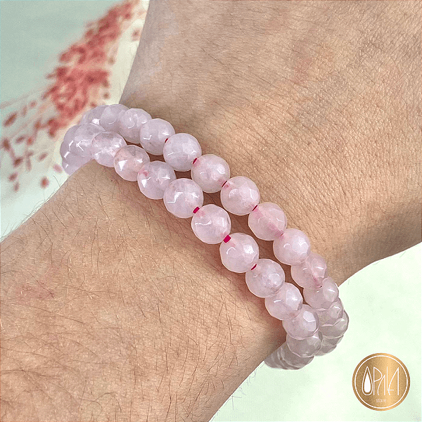 Pulseira Quartzo Rosa Facetada - 6mm