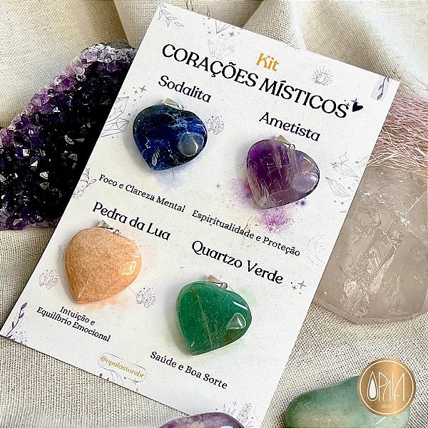 Corações Místicos - Sodalita, Ametista, Pedra da Lua e Quartzo Verde