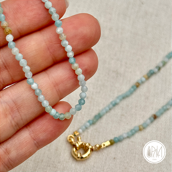 Gargantilha Chocker Amazonita - Esferas Facetadas 4mm