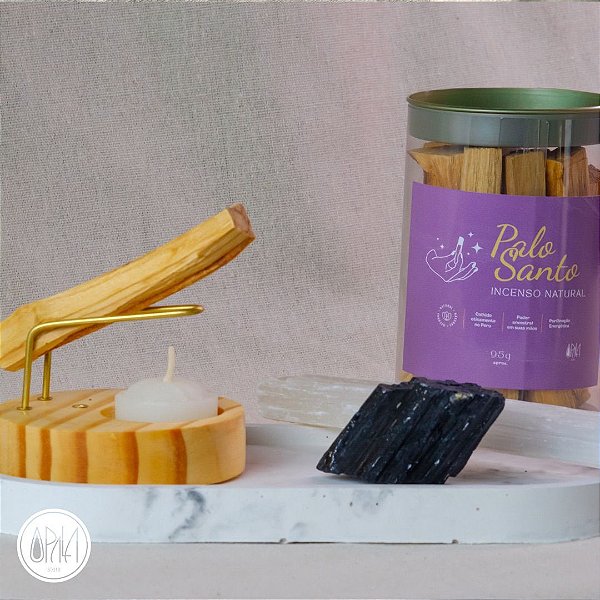 Kit Proteção Completo - Palo Santo, Turmalina, Selenita, Incensário, Bandeja, Velas