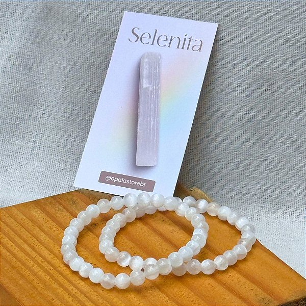 Pulseira de Selenita Natural – Elevação Espiritual e Limpeza Energética | esferas de 6mm