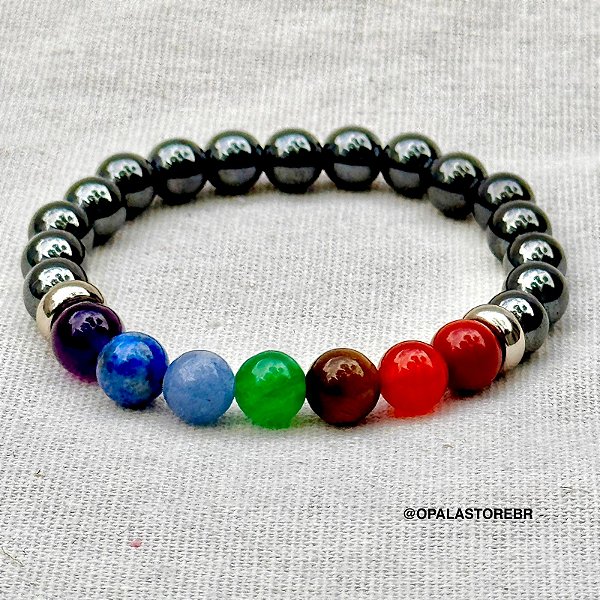 Pulseira dos 7 Chakras com Hematita | Equilíbrio, Proteção e Aterramento