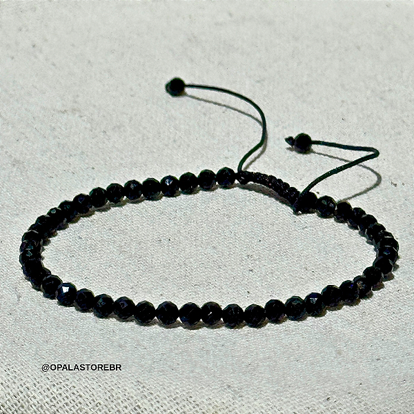 Pulseira Turmalina Negra | Proteção - Esferas Facetadas 4mm