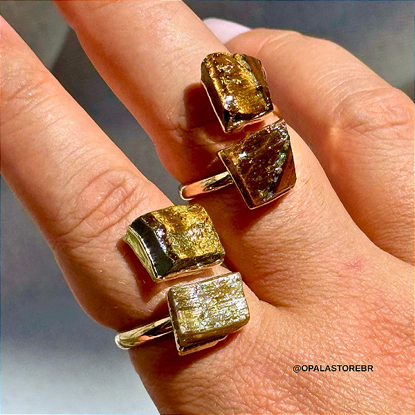 Anel Olho De Tigre Duplo - Dourado | Coragem