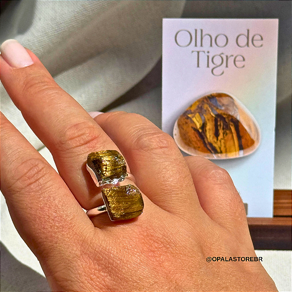 Anel Olho De Tigre Duplo - Prateado | Determinação e Coragem