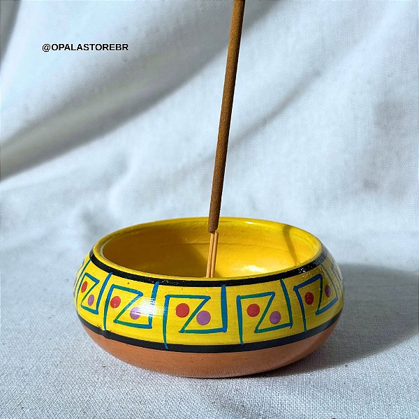 Incensário Colorido dos Andes Pintado à Mão – Amarelo e Marrom