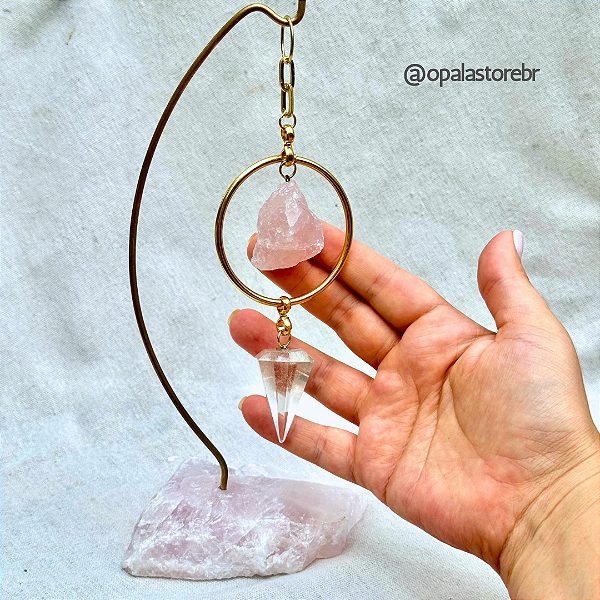 Pendente de Mesa de Quartzo Rosa | Amor Próprio e Acolhimento - Dourado