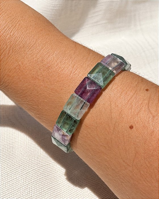 Pulseira Fluorita Premium Foco e Clareza Mental - Lapidação Quadrada Facetada