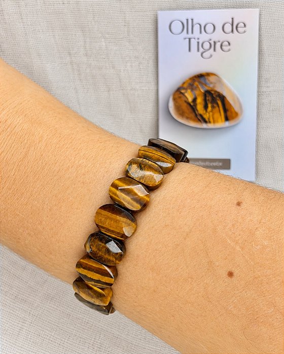 Pulseira Olho de Tigre Premium Proteção e Prosperidade - Lapidação Oval Facetada