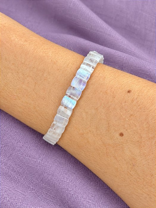 Pulseira Pedra da Lua Premium Intuição e Equilíbrio Lapidação Retangular