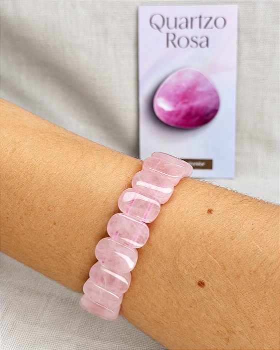 Pulseira Quartzo Rosa Premium Amor Próprio Lapidação Oval