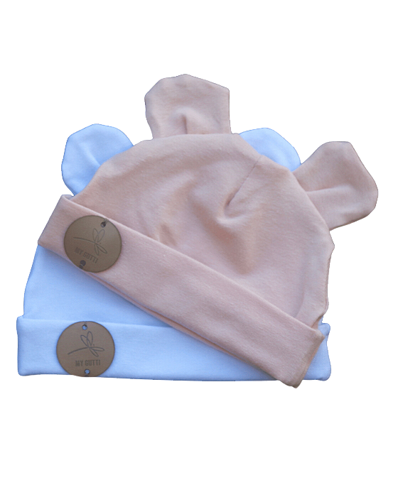Kit touca orelhinha Gorro RN - Rosê + Branca (2 peças)