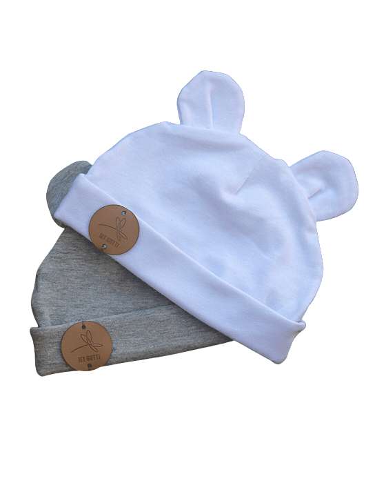 Kit touca orelhinha Gorro RN - Cinza + Branca (2 peças)