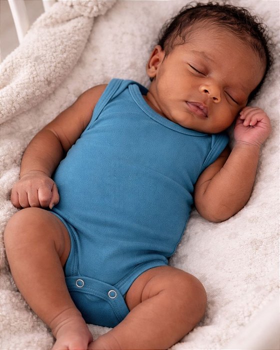 Body Bebê sem mangas RN – Azul Índigo 100% algodão
